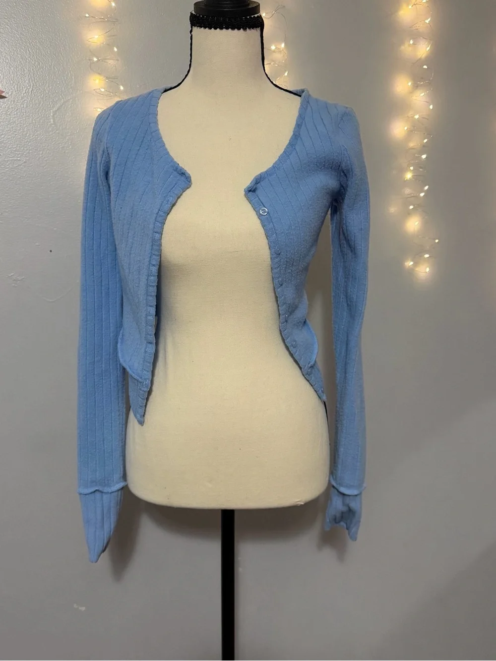 Light Blue Ribbed Button-Front Women’s Sweater - Picture 3 of 3